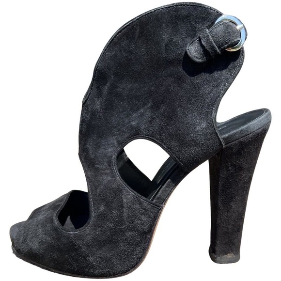 Rebecca Minkoff Demure Toe Suede Bootie High Heel Peep Size 7.5 EU 37.5 Black - Picture 6 of 11